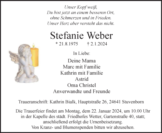 Traueranzeigen Von Stefanie Weber Trauer In Nrw De