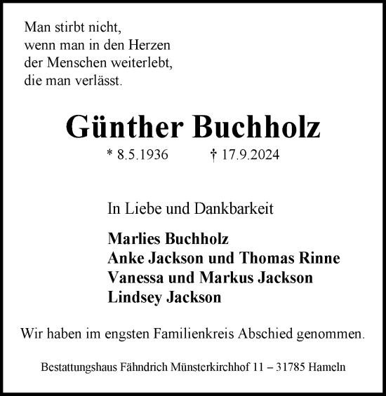 Traueranzeigen Von G Nther Buchholz Trauer In Nrw De