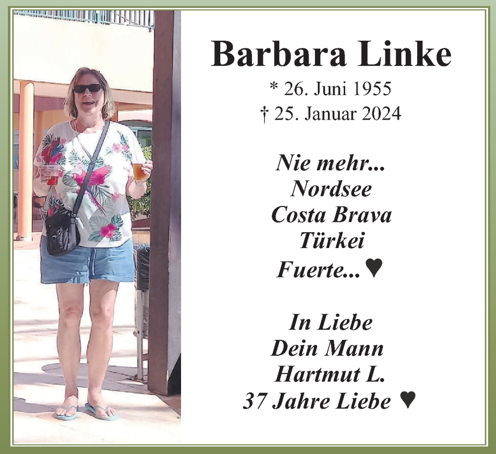 Traueranzeigen Von Barbara Linke Trauer In NRW De