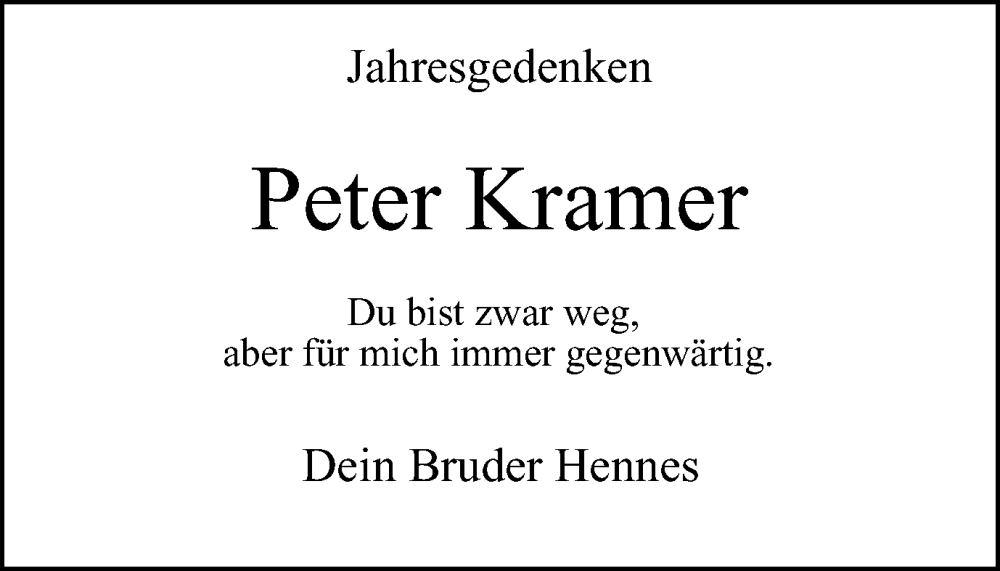 Traueranzeigen Von Peter Kramer Trauer In NRW De