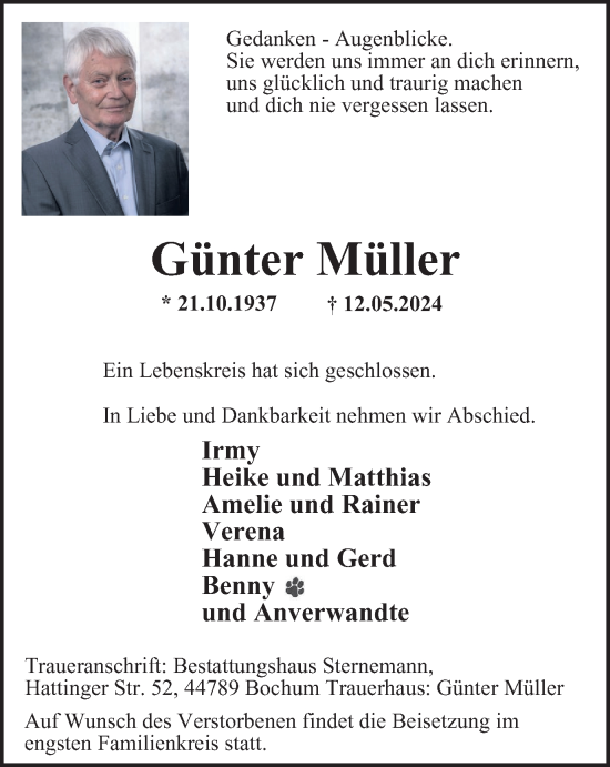 Traueranzeige von Günter Müller von Tageszeitung