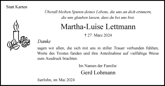 Traueranzeige von Martha-Luise Lettmann von Tageszeitung