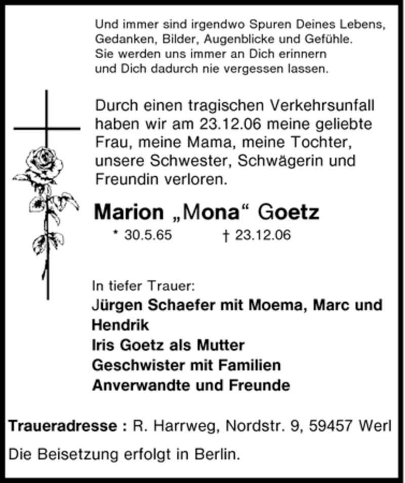 Traueranzeigen Von Marion Mona Goetz Trauer In NRW De