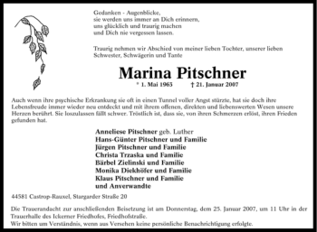 Traueranzeigen Von Marina Pitschner Trauer In Nrw De