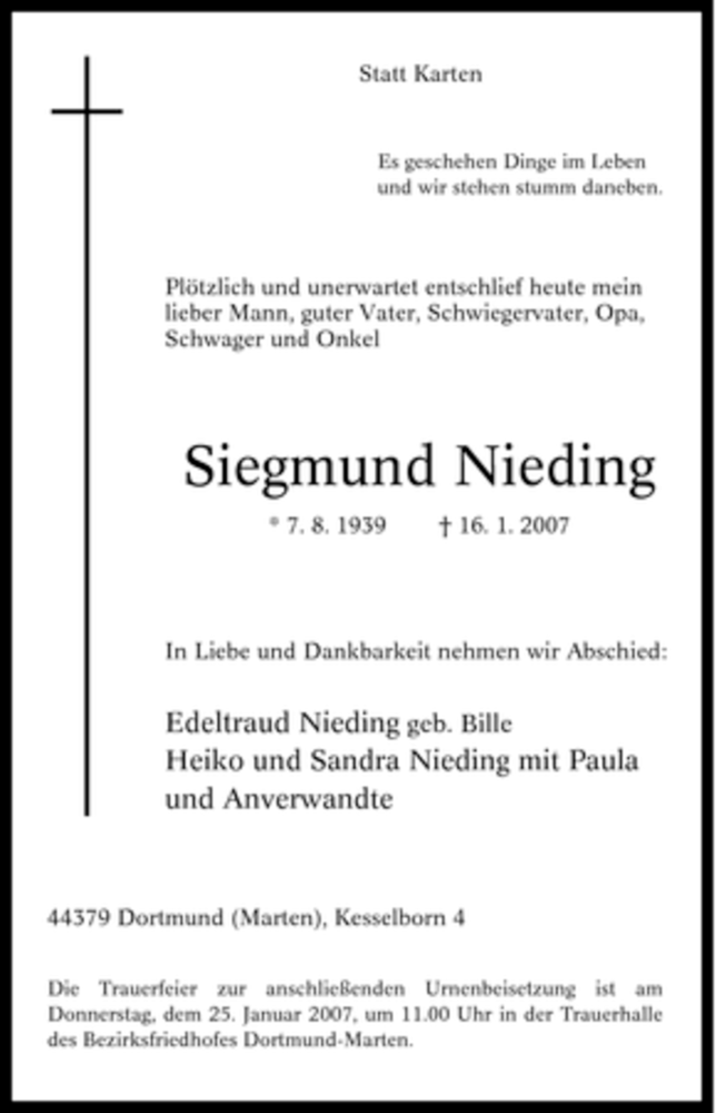 Traueranzeigen Von Siegmund Nieding Trauer In Nrw De