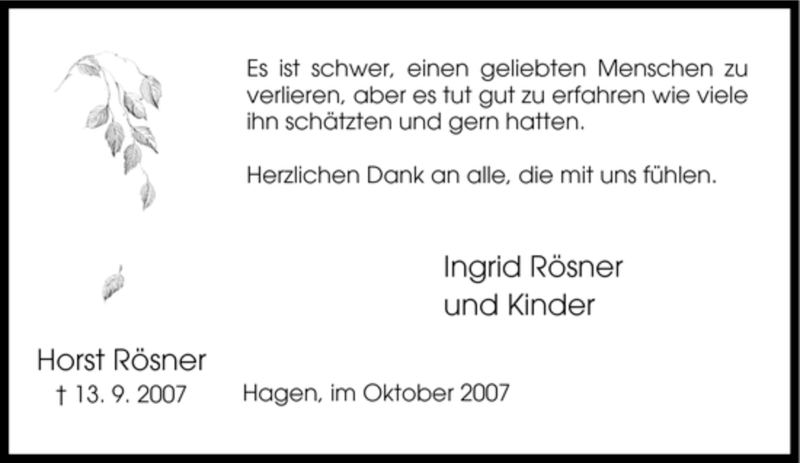 Traueranzeigen Von Horst R Sner Trauer In Nrw De