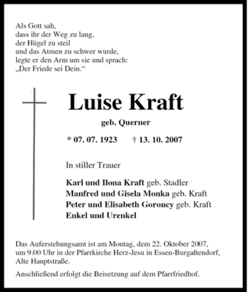 Traueranzeigen Von Luise Kraft Trauer In NRW De