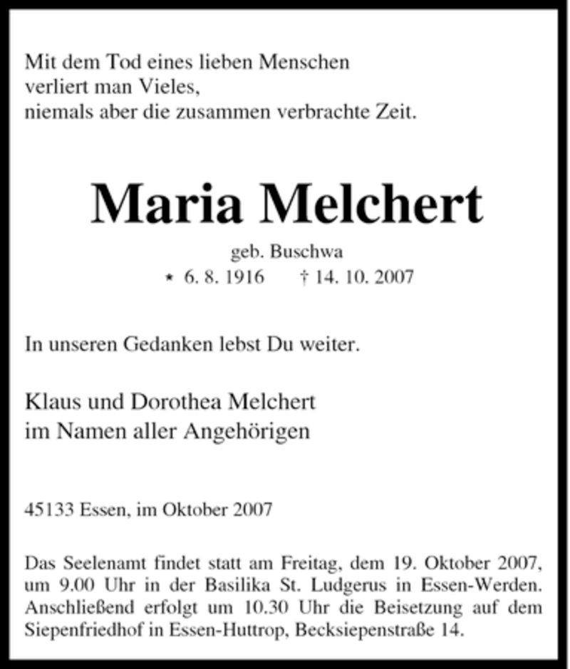 Traueranzeigen Von Maria Melchert Trauer In NRW De