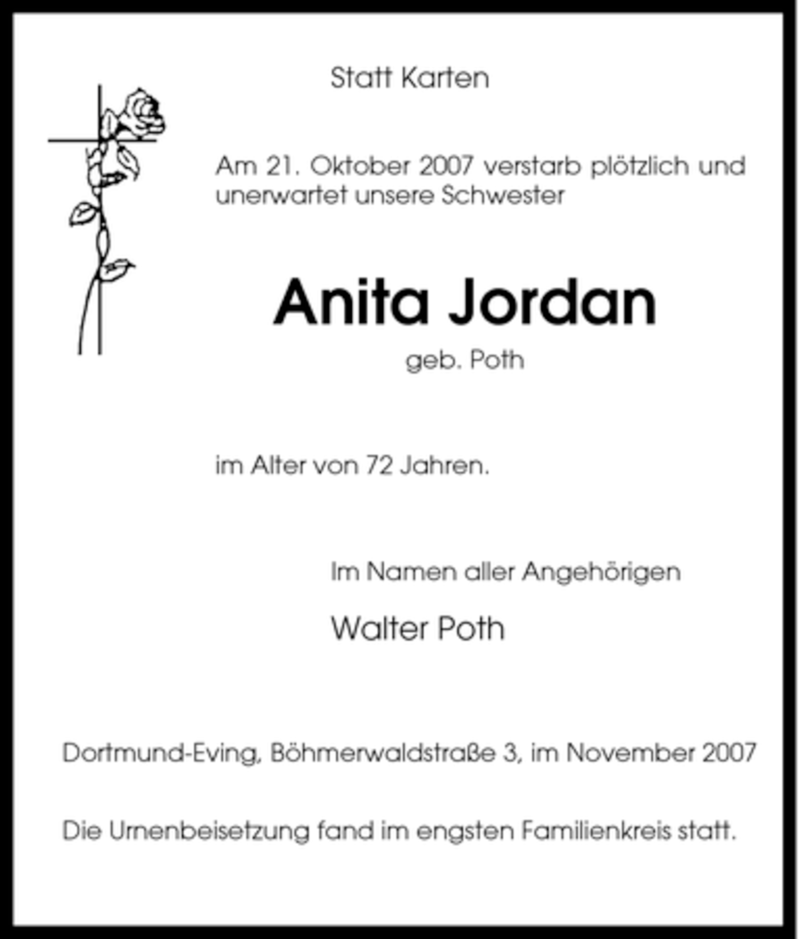 Traueranzeigen Von Anita Jordan Trauer In Nrw De