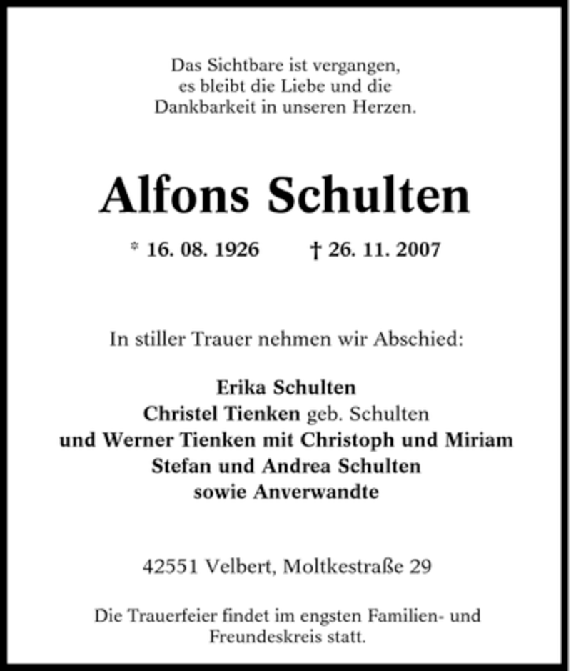 Traueranzeigen Von Alfons Schulten Trauer In Nrw De