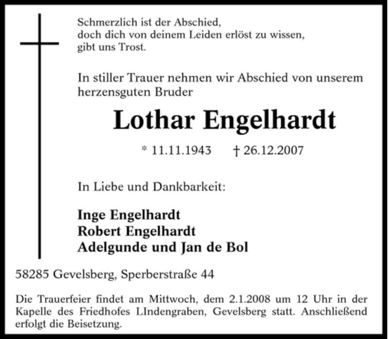 Traueranzeigen Von Lothar Engelhardt Trauer In NRW De