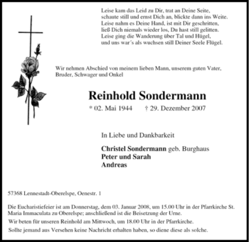 Traueranzeigen Von Reinhold Sondermann Trauer In Nrw De