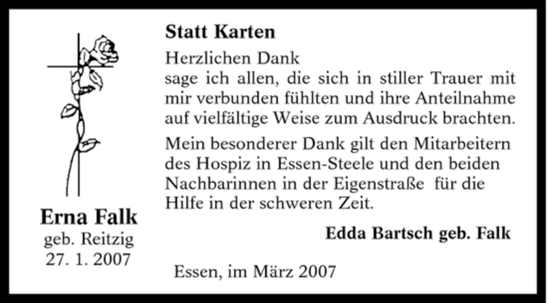 Traueranzeigen Von Erna Falk Trauer In Nrw De