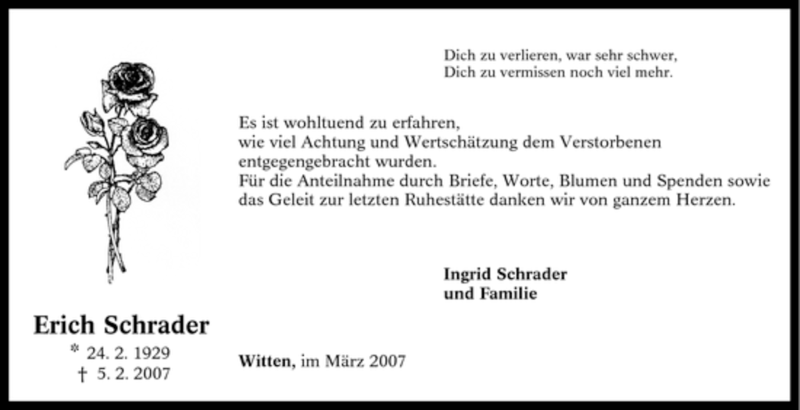 Traueranzeigen Von Erich Schrader Trauer In NRW De