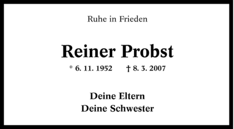 Traueranzeigen Von Reiner Probst Trauer In Nrw De