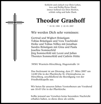 Traueranzeigen Von Theodor Grashoff Trauer In NRW De