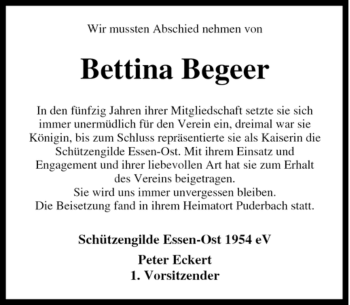 Traueranzeigen Von Bettina Begeer Trauer In Nrw De