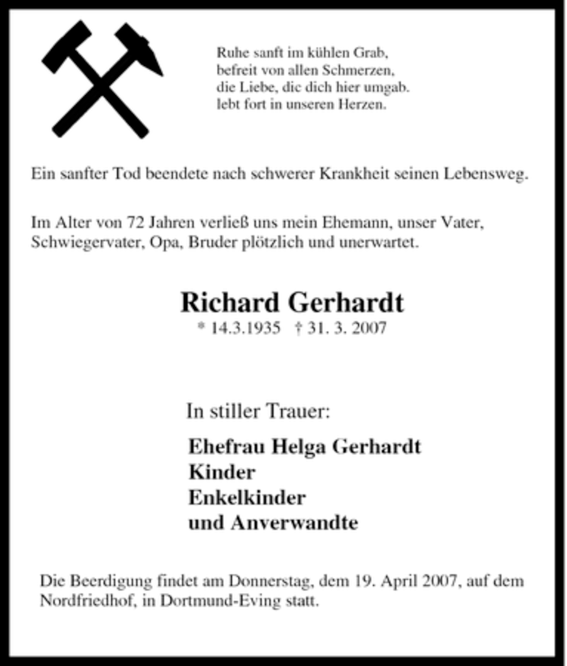 Traueranzeigen Von Richard Gerhardt Trauer In NRW De