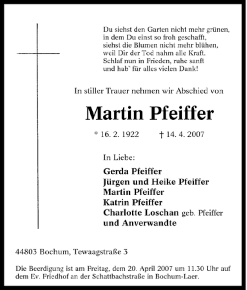 Traueranzeigen Von Martin Pfeiffer Trauer In Nrw De