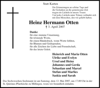 Traueranzeigen Von Hermann Otten Trauer In NRW De