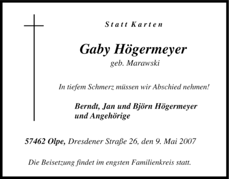 Traueranzeigen Von Gaby H Germeyer Trauer In Nrw De