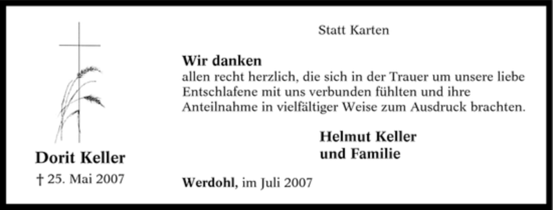 Traueranzeigen Von Dorit Keller Trauer In NRW De