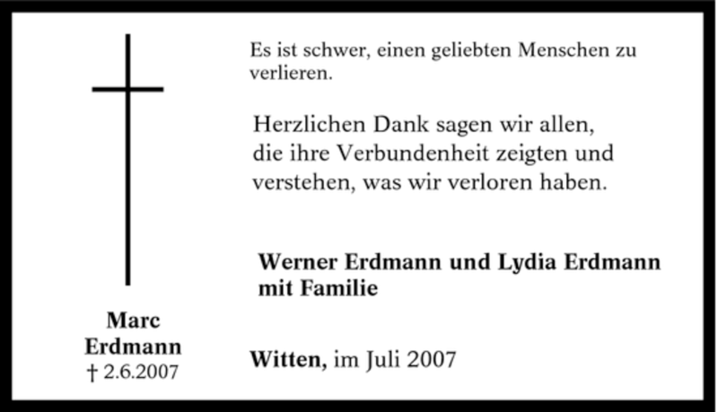 Traueranzeigen Von Marc Erdmann Trauer In NRW De