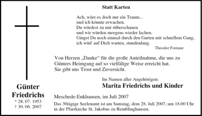 Traueranzeigen Von G Nter Friedrichs Trauer In Nrw De