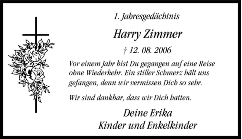 Traueranzeigen Von Harry Zimmer Trauer In Nrw De