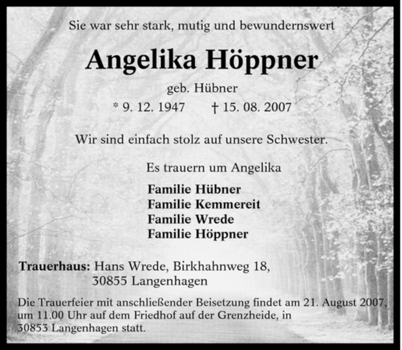 Traueranzeigen Von Angelika H Ppner Trauer In Nrw De