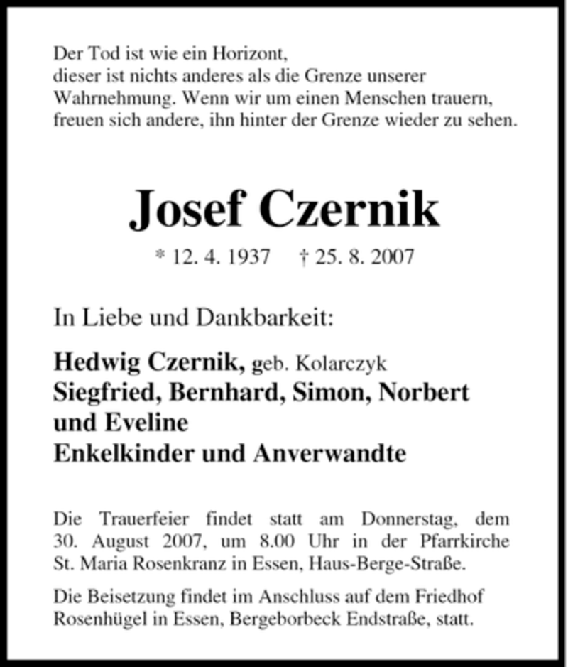 Traueranzeigen Von Josef Czernik Trauer In Nrw De