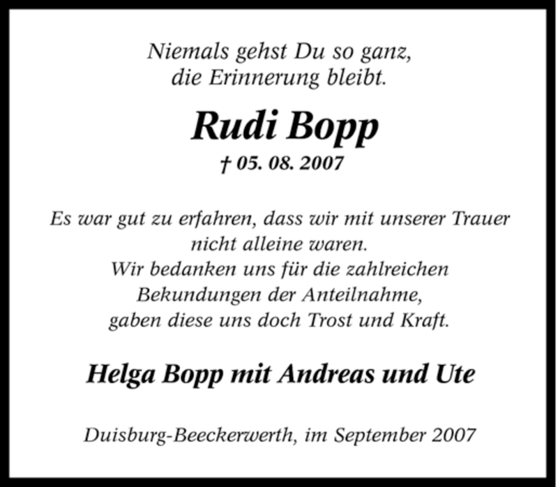 Traueranzeigen Von Rudi Bopp Trauer In NRW De