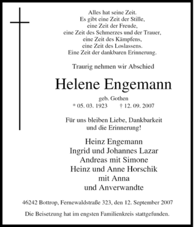 Traueranzeigen Von Helene Engemann Trauer In NRW De