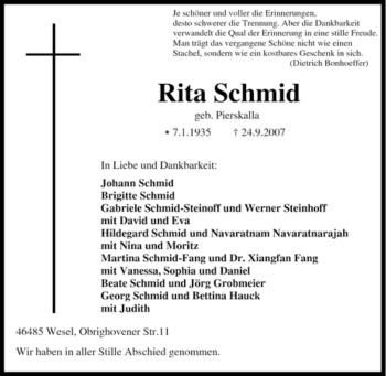 Traueranzeigen Von Rita Schmid Trauer In NRW De