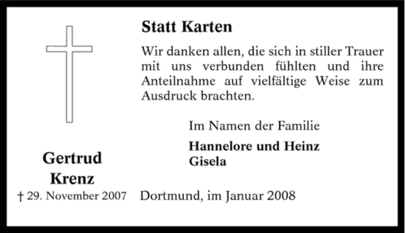 Traueranzeigen Von Gertrud Krenz Trauer In NRW De