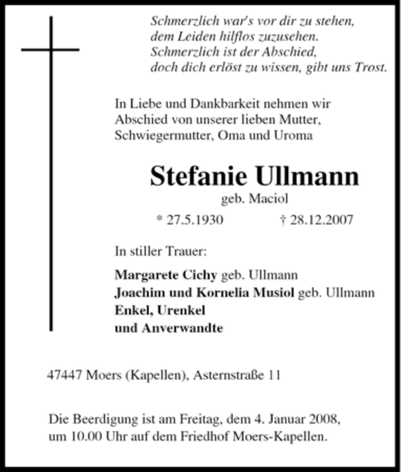 Traueranzeigen Von Stefanie Ullmann Trauer In NRW De