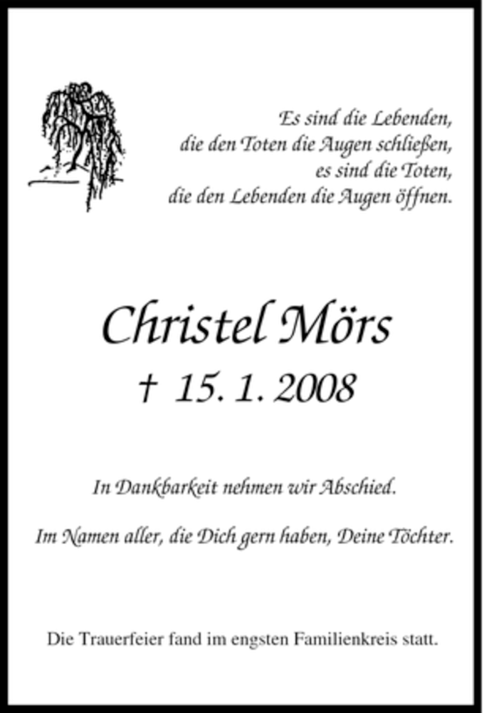 Traueranzeigen von Christel Mörs Trauer in NRW de