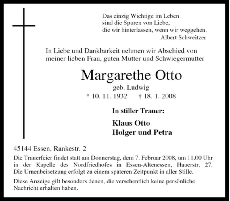 Traueranzeigen Von Margarethe Otto Trauer In NRW De