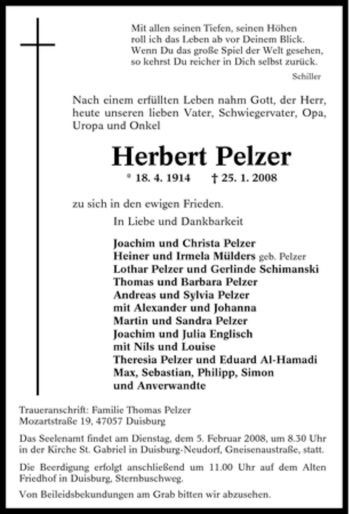 Traueranzeigen Von Herbert Pelzer Trauer In NRW De