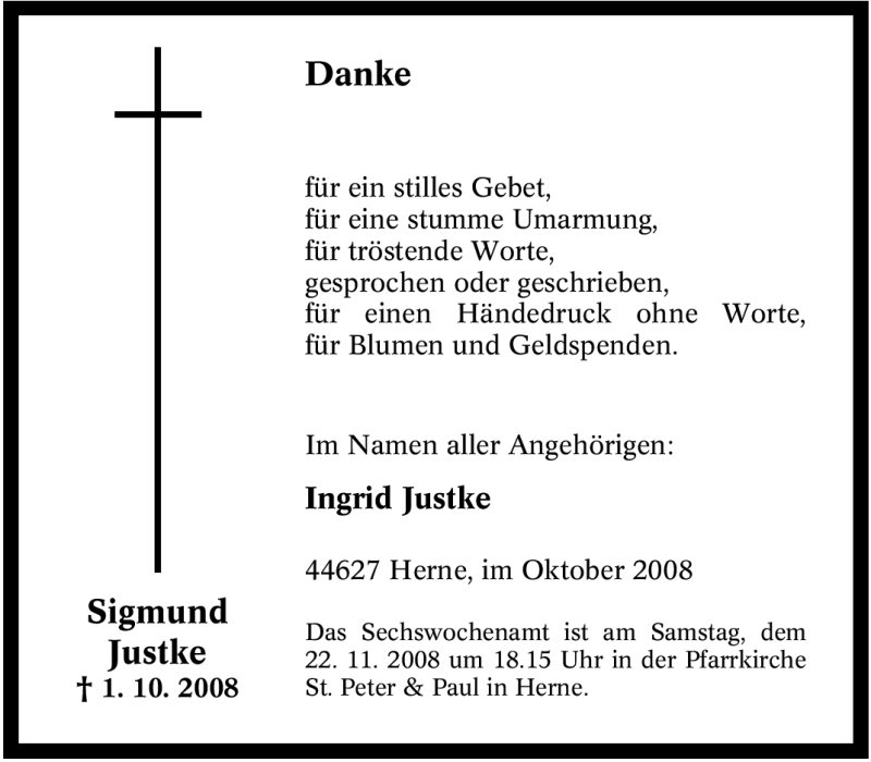 Traueranzeigen Von Sigmund Justke Trauer In NRW De