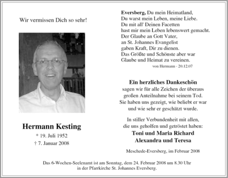 Traueranzeigen Von Hermann Kesting Trauer In NRW De