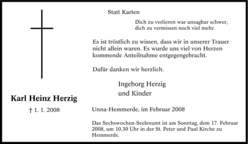 Traueranzeigen Von Karl Heinz Herzig Trauer In NRW De