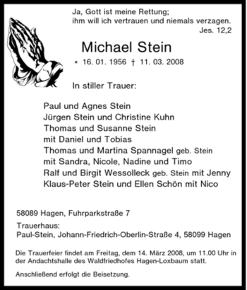 Traueranzeigen Von Michael Stein Trauer In Nrw De