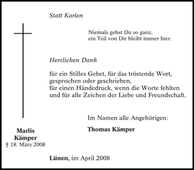 Traueranzeigen Von Marlis K Mper Trauer In Nrw De