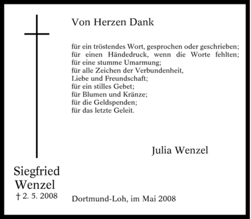 Traueranzeigen Von Siegfried Wenzel Trauer In NRW De