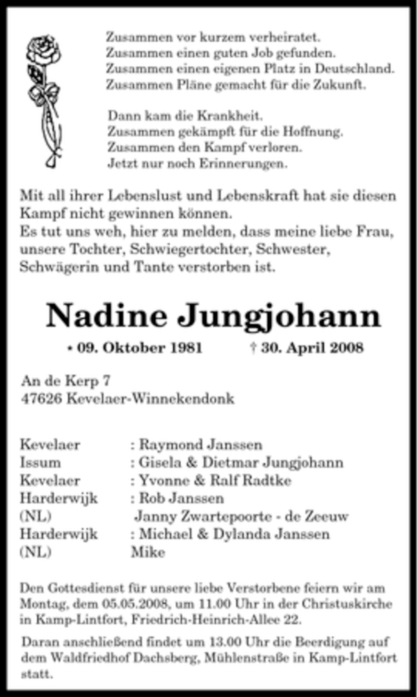 Traueranzeigen Von Nadine Jungjohann Trauer In Nrw De