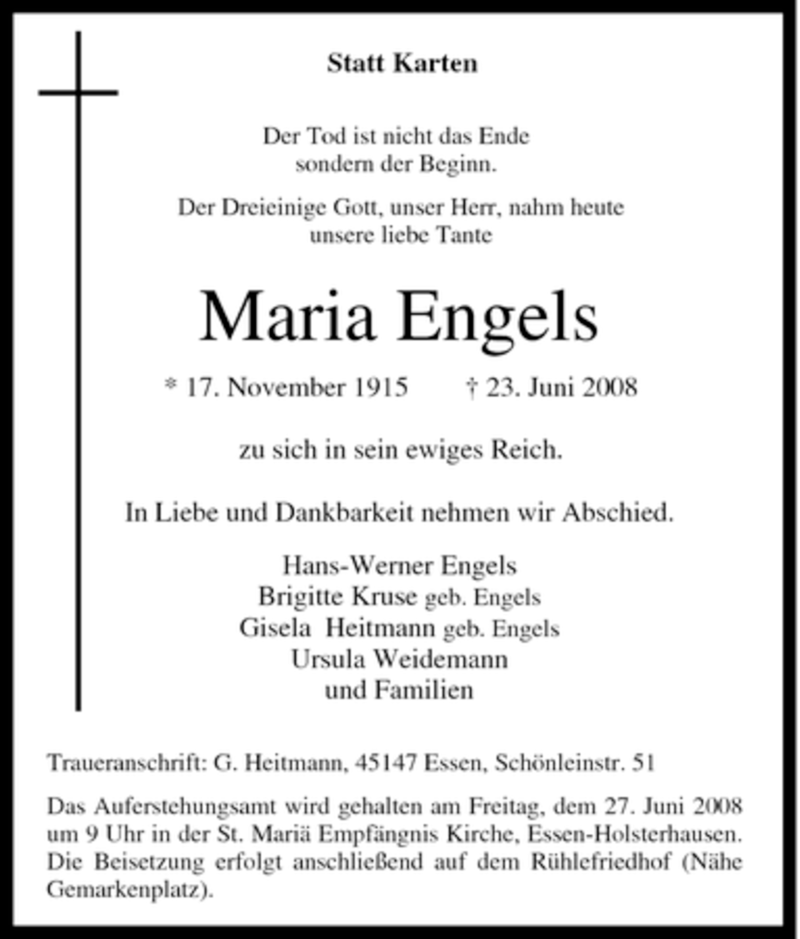 Traueranzeigen Von Maria Engels Trauer In NRW De