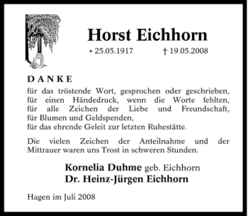 Traueranzeige von Horst Eichhorn von Tageszeitung