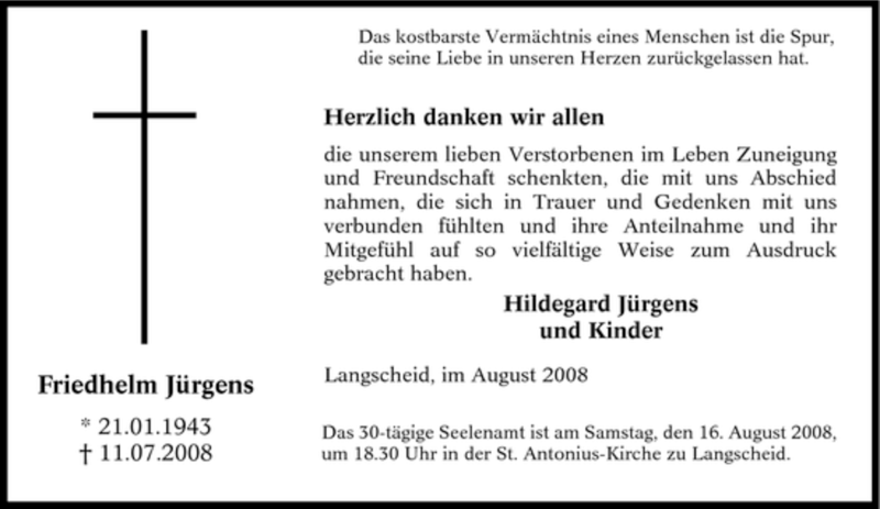 Traueranzeigen Von Friedhelm J Rgens Trauer In Nrw De