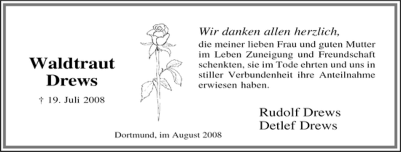 Traueranzeigen Von Waltraud Drews Trauer In NRW De